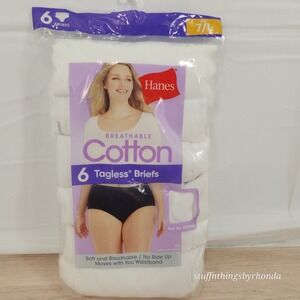 NWT/NIP Hanes Women's Pack of 6 White Cotton Tagless‎ Brief Panties Size 7/Large